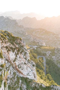 Mirador Es Colomer serpentine road to the northern tip of Mallorca in the evening at sunset
