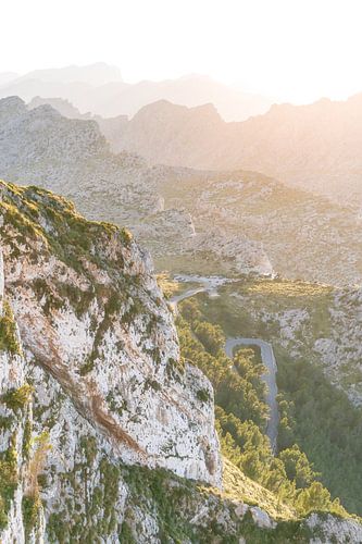 Mirador Es Colomer serpentine road to the northern tip of Mallorca in the evening at sunset
