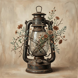 Rustic Oil Lantern With Thorny Desert by maulana risyad