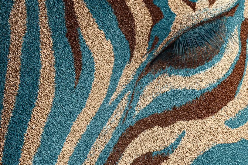 Zebra Nahaufnahme in Blau und Beige gestreift von Eva Lee