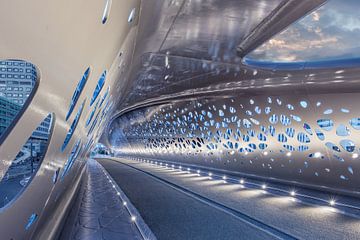 Beleuchtete Parkbrücke bei Nacht, Antwerpen von Tony Vingerhoets