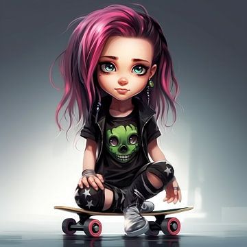 Skateboard Princess : Une fille avec des skatelooks élégants sur Minouche Hijkoop
