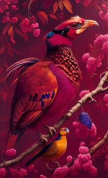 Portret van een rode vogel van Nicolette Vermeulen