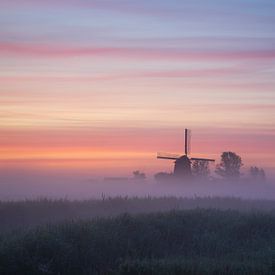Mühle im Nebel (Nordholland) von Tomas van der Weijden