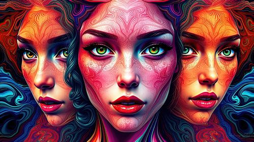 Portrait féminin surréaliste avec motifs