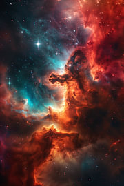 Fiery Red and Blue Nebula