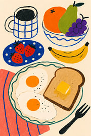 Nature morte de petit-déjeuner avec des fruits et du café
