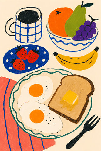 Ontbijtstilleven met fruit en koffie
