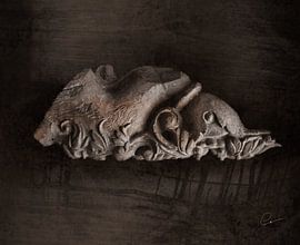 cool ornament on dark pink brown background by Anneke Herbers Muurdecoratie