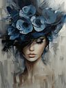 Modern portret in blauw van Carla Van Iersel thumbnail