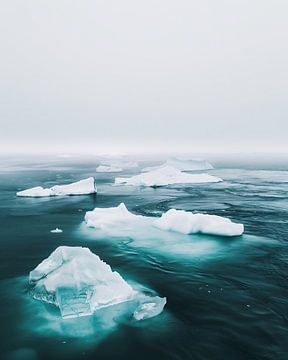 IJsbergen in zee van fernlichtsicht