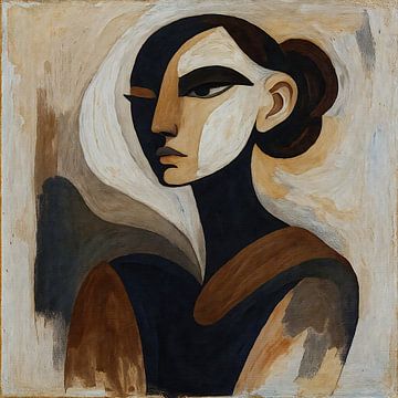 Portrait géométrique d'une femme dans des tons ocres