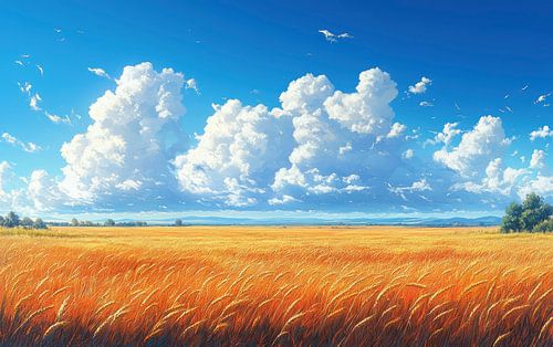 Goldene Felder unter einem strahlenden Himmel