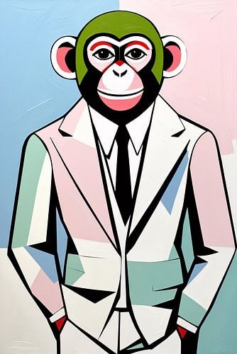 Kleurrijke abstracte aap in pak