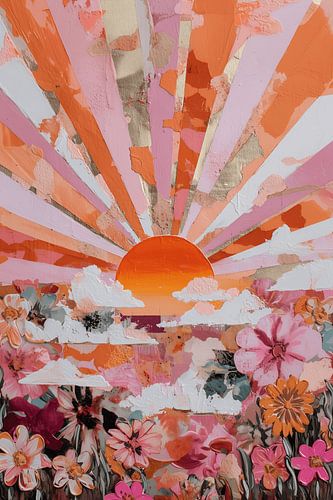 Radiant sunrise over a field of flowers by NJ Midnight Studio