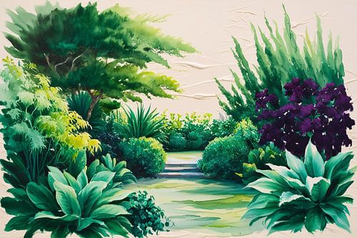 Levendige tuin in aquarelstijl