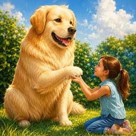 Das kleine Mädchen und der sanfte Riese – der goldene Hund von Petrus Jakub