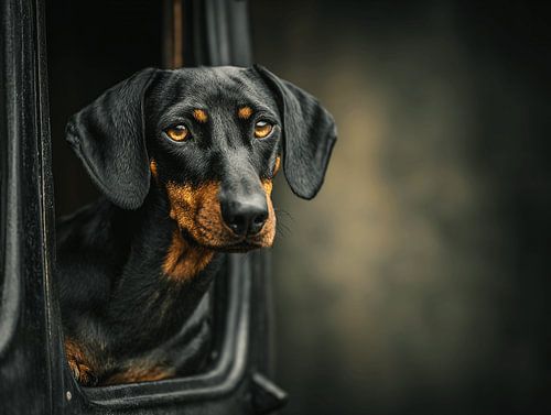 Le teckel noir à la fenêtre ouverte | Chuchoteur d'aventures nocturnes