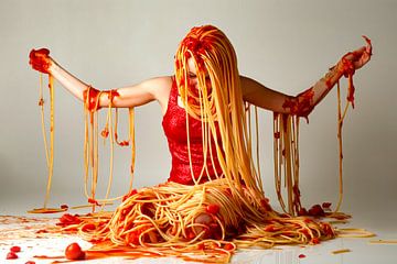 dame eet spaghetti van Egon Zitter