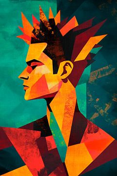 Geometric portrait in vibrant colours by Poster Art Shop