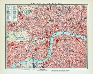 Vintage kaart Londen - City en Westend ca. 1900 van Studio Wunderkammer