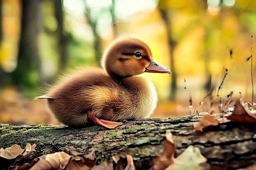 Schattig eendje in herfstbos van Imperial Art House