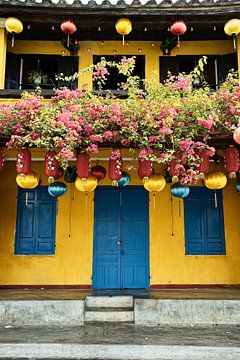 Traditional house with bright blue shutters by Frank Photos