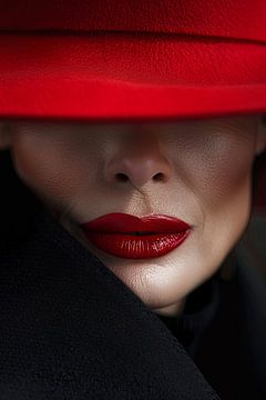 vrouw met hoed en rode lippen van Egon Zitter
