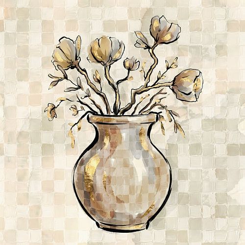 Vase mit goldgelbem Blockmuster von Emiel de Lange