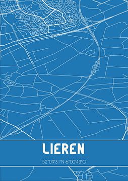 Blauwdruk | Landkaart | Lieren (Gelderland) van MijnStadsPoster