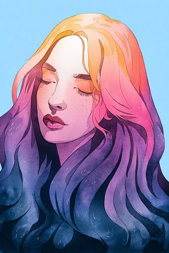 Kalm vrouwelijk portret in kleur