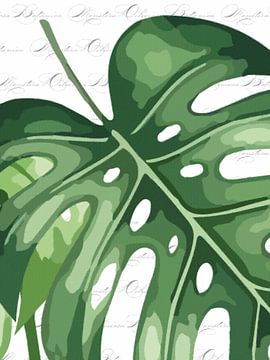 Plantblad op wit met tekst als drieluik 2 van 3 van AidasignArt