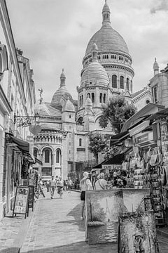 Sacré-Coeur basiliek in Parijs - zwart wit foto van Bianca Kramer
