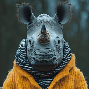 Neushoorn gekleed voor de winter van Ton Kuijpers