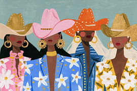 Vier farbenfrohe Cowgirls