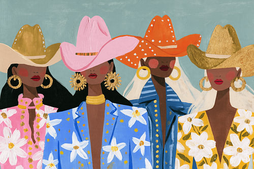 Vier farbenfrohe Cowgirls
