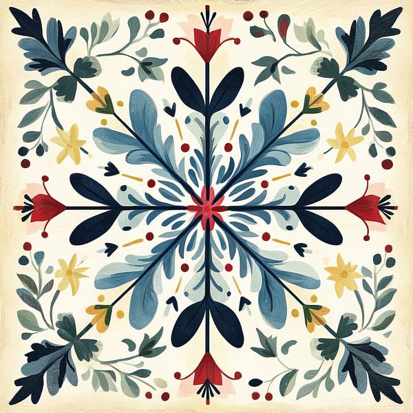 Christmas pattern | Red Flower with Green Leaves by Wonderful Art