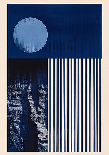 Bauhaus abstract blauwe maan streep