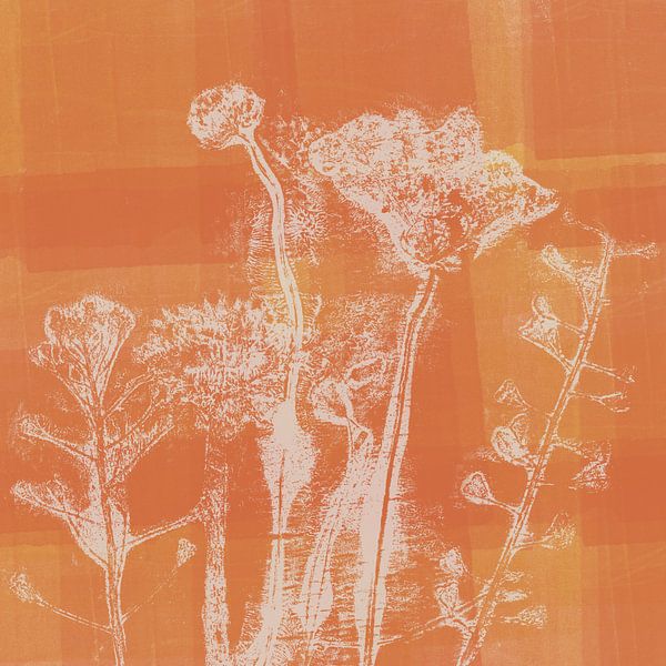 Botanische Kunst. Blumen in Weiß und Korallenorange. von Dina Dankers