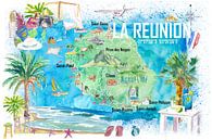 La Reunion Illustrierte Inselreisekarte mit touristischen Highlights von Markus Bleichner Miniaturansicht