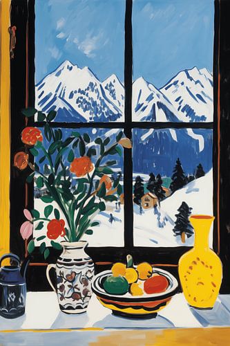 Uitzicht op besneeuwde bergen