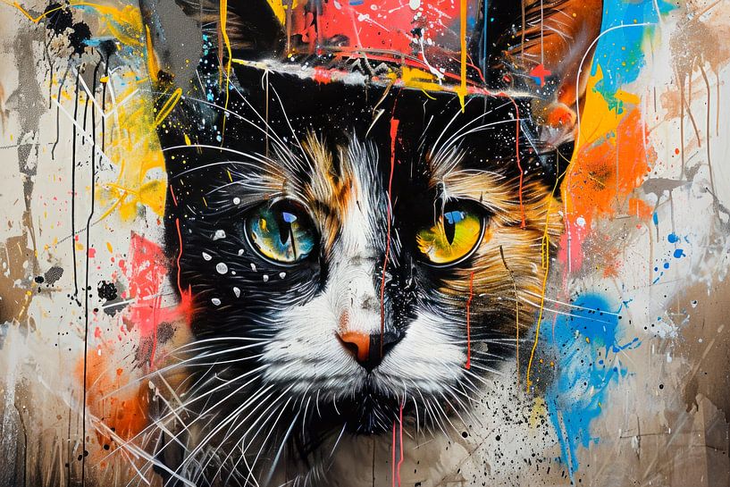 Graffiti Cat Portrait - Colorful Street Art by BowiScapes abstract and digital art