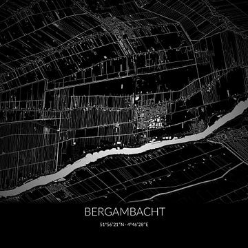 Carte en noir et blanc de Bergambacht, Hollande méridionale. sur Rezona
