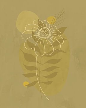 Minimalistische illustratie van een bloem in groen en geel van Tanja Udelhofen