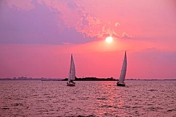 Sailing on the IJsselmeer near Pampus at sunset by Eye on You