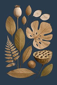 Botanische Gold Eleganz auf Indigo Blau