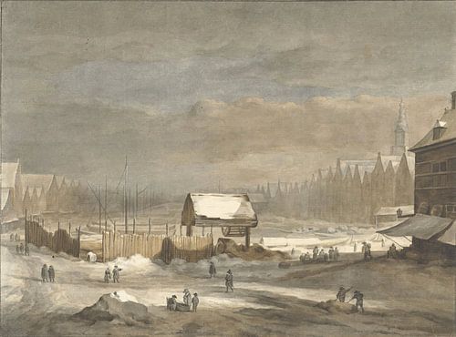 Het Damrak in de winter, Hendrik Pothoven