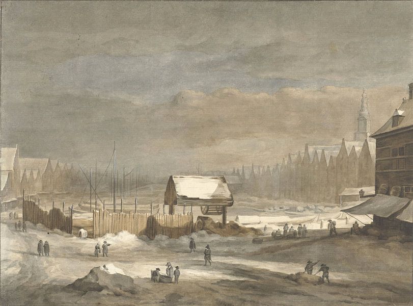 Het Damrak in de winter, Hendrik Pothoven by Masterful Masters