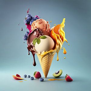 Buntes Eis mit Früchten auf Blau