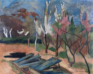 HEINRICH NAUEN, Garten mit Gewächshäusern, um 1914